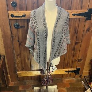 Dillards 73” wide shawl wrap with tassels NWT